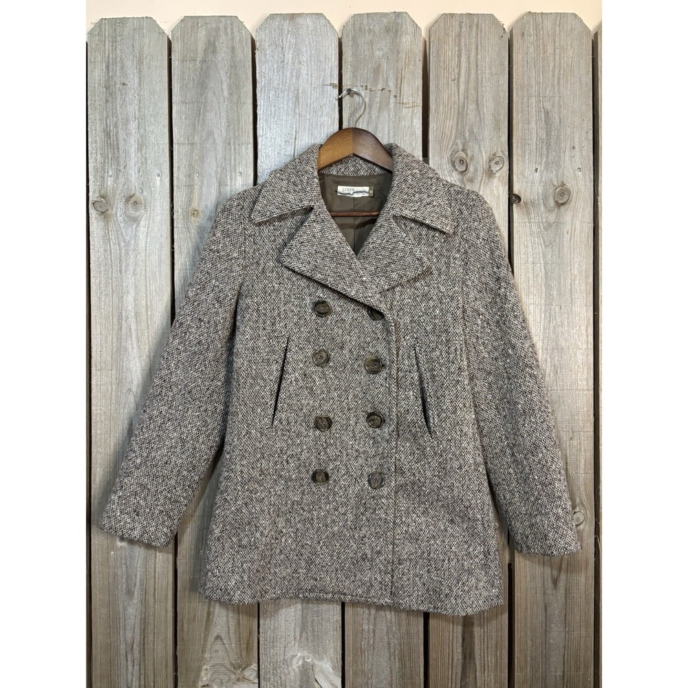J.Crew Double Breasted Tweed Coat Jacket Women's XS‎ Brown Structured